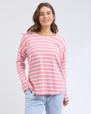 Elm Tee L/s Tully Stripe - Charm Pink [sz:size 10]