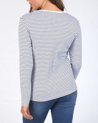 Elm Tee L/s Hayley Rib - White With Navy Stripe [sz:size 8]
