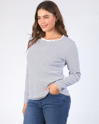 Elm Tee L/s Hayley Rib - White With Navy Stripe [sz:size 8]