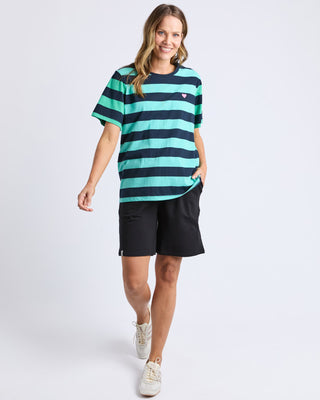 Elm Tee Eden Stripe S/s - Blue And Green Stripe [sz:size 10]