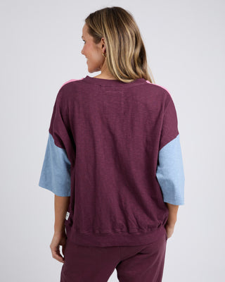Elm Mazie Colour Block Sweat - Geranium Pink/steel Blue/merlot [sz:size 10]