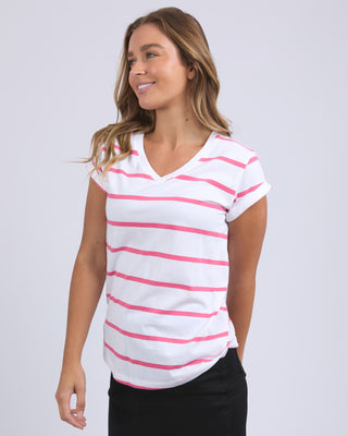 Foxwood Tee Manly Stripe Vee - Hot Pink & White [sz:size 8]