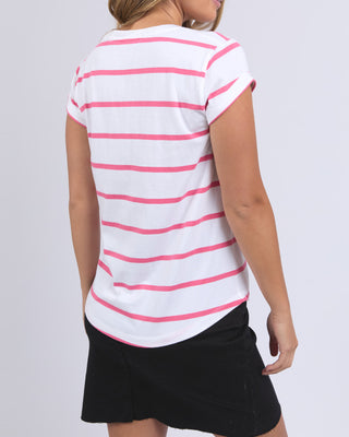 Foxwood Tee Manly Stripe Vee - Hot Pink & White [sz:size 8]
