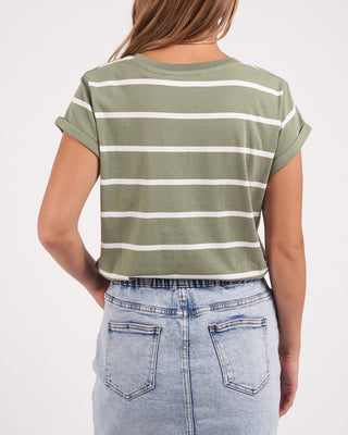 Foxwood Tee Manly Stripe Vee - Sage & White [sz:size 8]