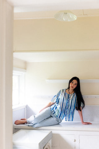 Neris Blouse Draw The Line - Azure Stripe [sz:size 8]