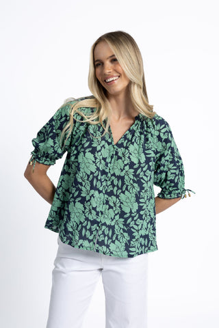 Humidity Blouse Fleur - Mint/navy [sz:small]