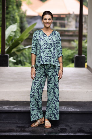 Humidity Blouse Fleur - Mint/navy [sz:small]