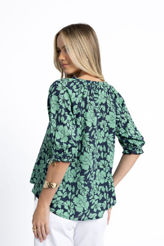 Humidity Blouse Fleur - Mint/navy [sz:small]