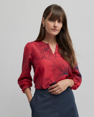 Yarra Trail Staten Blouse red floral print women's blouse