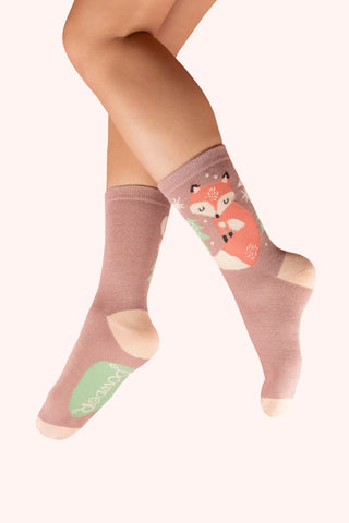 Powder Socks Ankle - Scandi Fox Mocca | Pink Poppies