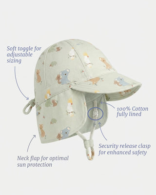 Toshi Flap Cap Arcadia - Gumnut Babies Eucalypt [sz:baby Hat Xs Up To 8 Month]