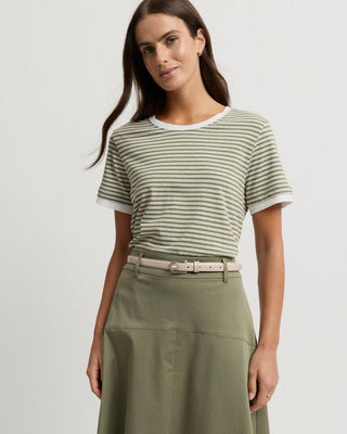 Yarra Trail Marais Tee - Moss Stripe | Pink Poppies