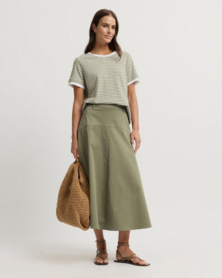 Yarra Trail Marais Tee - Moss Stripe | Pink Poppies