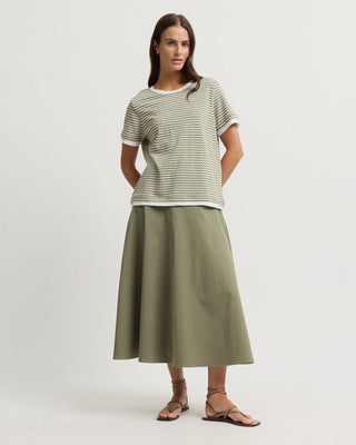 Yarra Trail Marais Tee - Moss Stripe | Pink Poppies