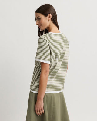 Yarra Trail Marais Tee - Moss Stripe | Pink Poppies