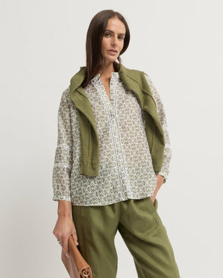Yarra Trail Vine Blouse - Ecru Lawn | Pink Poppies