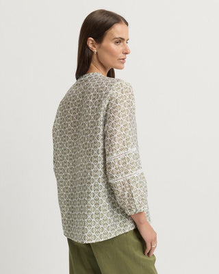 Yarra Trail Vine Blouse - Ecru Lawn | Pink Poppies