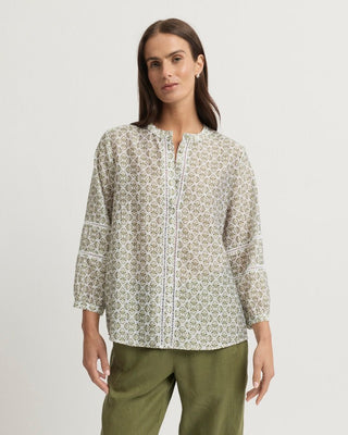 Yarra Trail Vine Blouse - Ecru Lawn | Pink Poppies