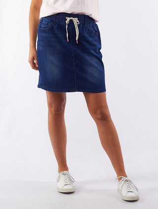 Elm Skirt Status Denim Dark Blue - Pink Poppies 