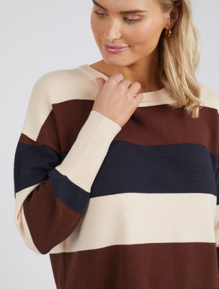 Elm Knit Hallie Stripe Choc/ Navy/ Oatmeal - Pink Poppies 