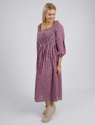 Elm Dress Pippa Check Wine - Pink Poppies 