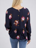 Elm Blouse Posy Floral Navy - Pink Poppies 