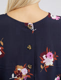 Elm Blouse Posy Floral Navy - Pink Poppies 