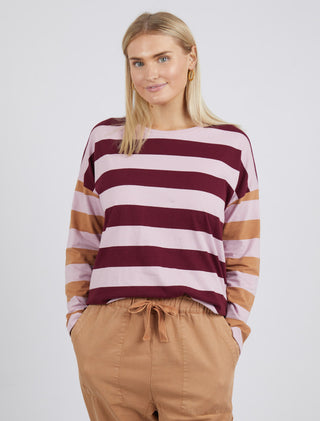 Elm Tee Jetta L/s Stripe Heather - Pink Poppies 