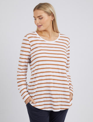 Elm Tee Scoop L/s Tan - Pink Poppies 